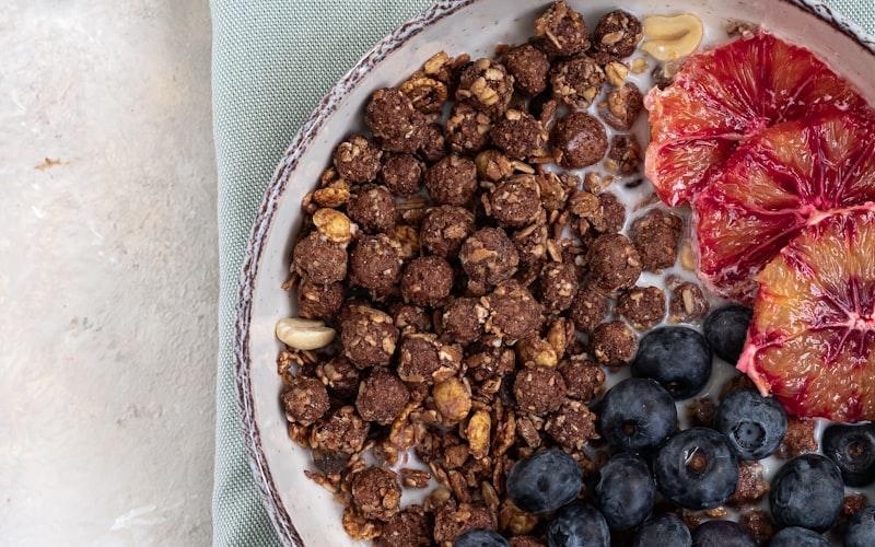 A healthy breakfast bowl with fruits and nuts